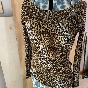 Caché Leopard Print Embellished Women's Top size small